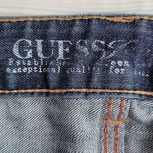 Guess blue denim bootcut jeans distressed Women's Size 29 (Measured 32) - Picture 14 of 16